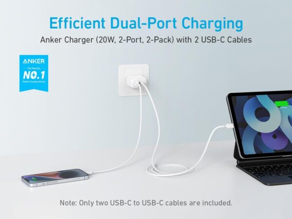 ⁦شاحن ايفون Anker السريع: اشحن موبايلك والآيباد في نفس الوقت - فيه 2 مخرج Type-C! ⚡📱⁩ - الصورة ⁦4⁩