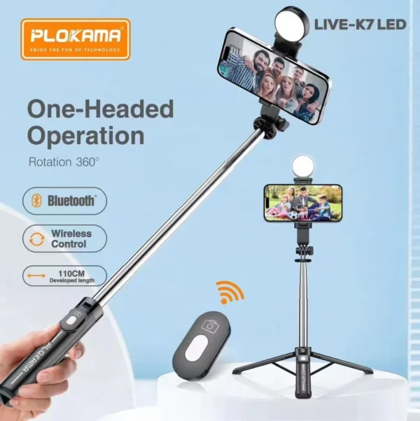 ⁦عصاية سيلفي Plokama K7 Pro: هصور نفسك وفيديوهاتك زي المحترفين و بضغطة زر و سهلة الحمل- ثابت وقوي وتطول! 📸🔥⁩ - الصورة ⁦2⁩