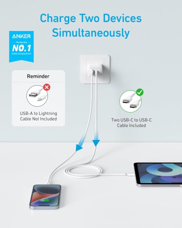 ⁦شاحن ايفون Anker السريع: اشحن موبايلك والآيباد في نفس الوقت - فيه 2 مخرج Type-C! ⚡📱⁩ - الصورة ⁦5⁩